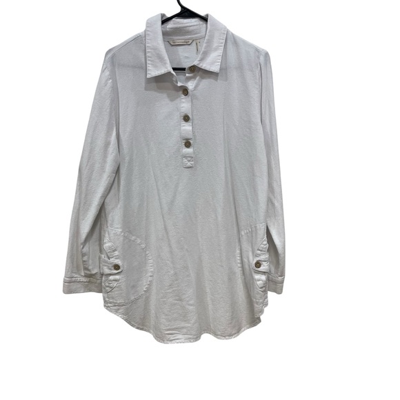 Soft Surroundings Tops - Soft Surroundings Henley Popover Tunic Top White Pockets Womens M